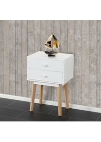 Kommode Malmö T271, Beistelltisch Nachttisch Schrank, Retro-Design 59x40x30cm ~ Schublade weiß