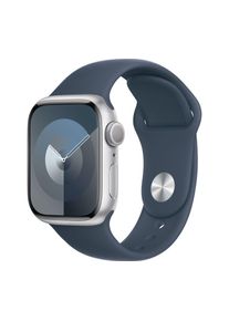 Apple Watch Series 9 - 41 mm Silver Aluminium Case with Storm Blue Sport Band, M/L, Silver
