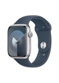 Apple Watch Series 9 - 45 mm Silver Aluminium Case with Storm Blue Sport Band, S/M, Silver