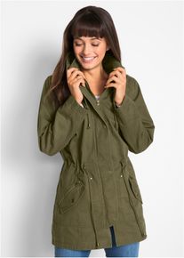 Korte katoenen parka met opstaande kraag getailleerd - groen - maat 38 - 100% katoen - bonprix
