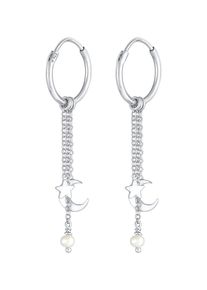 Elli - Creoles Stella Luna Astro Trend Blogger con perle coltivata d'acqua dolce in argento sterling 925 Orecchini a cerchio 1 pieces female