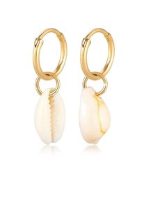 Elli - creoli tendenza vacanze nel mare con conchiglie Kauri in argento sterling 925 placcato oro Orecchini a cerchio 1 pieces female