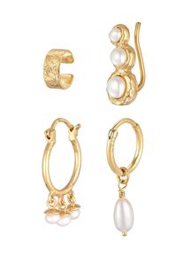 Elli - Creolo Clip Orecchio Climber Set Elegante con le coltivata d'acqua dolce in argento sterling 925 Orecchini 1 pieces female