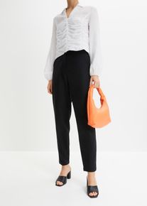 bonprix Krótsze spodnie High Waist z mieszanki lnu z wiskozą, czarny, 52