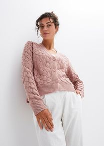 bonprix Sweter rozpinany w ażurowy wzór, różowy, 32/34