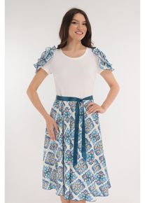Rochie clos alba cu imprimeu abstract albastru