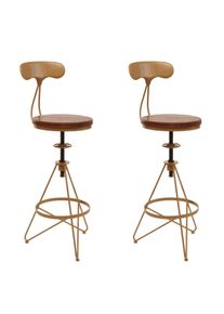 2er-Set Barhocker HWC-N18, Barstuhl, höhenverstellbar drehbar Fußablage, Industrial Metall Holz ~ braun, Gestell gold