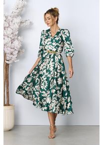 Rochie eleganta Yolanda Verde cu imprimeu alb