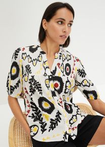 Kortermet bluse med krinklet detalj i lett viskose, hvit, størrelse 44, bonprix
