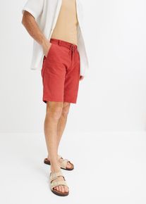 bonprix Bermudy chino z domieszką lnu i wiązanym paskiem, Regular Fit czerwony 66