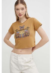 Converse tricou din bumbac femei, culoarea maro