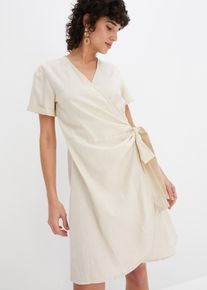Wickelkleid aus luftigem Leinenmix, beige, Größe 40, Leinen, bonprix