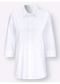 Dames Lange blouse met sierbiezen in wit ,maat 38, WITT, 100% Katoen