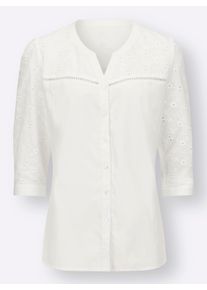 Damen Klassische Bluse mit Lochstickerei in ecru ,Größe 50, WITT, 50% Baumwolle, 50% Polyester. Spitze: 100% Baumwolle