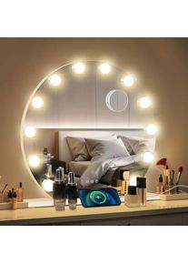 Led Miroir de Maquillage 60x58cm Hollywood Miroir cosmétique de 12 ampoules de 3 couleurs de lumière avec Ecran Tactile & Grossissant 10X - Blanc