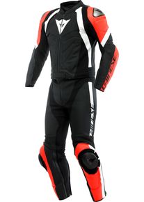 Dainese Avro 4, leather suit 2pcs. , color: Matt-Black/Neon-Red/White , size: 48