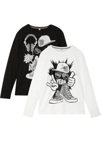 bonprix Bluză băieţi (2buc.), bumbac bio negru 176/182