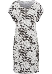 Damen Sommerkleid mit Seitenschlitzen wei&szlig;-schwarz-bedruckt Gr&ouml;&szlig;e 56/58