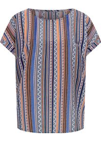 Damen Schlupfbluse im Ethno-Dessin aqua-orange-gestreift Gr&ouml;&szlig;e 40