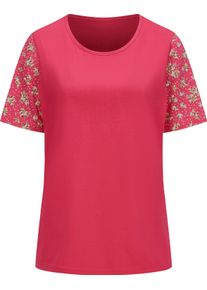 Damer Kort&auml;rmad topp med blomm&ouml;nster p&aring; &auml;rmen cerise Gr&ouml;&szlig;e 48