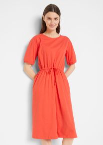 bonprix Mujer Vestido midi de algod&oacute;n con nido de abeja y bolsillos rojo 44/46