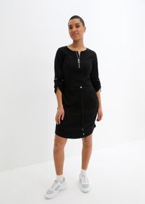 bonprix Sukienka shirtowa w długości do kolan, z grubej bawełny czarny 56/58