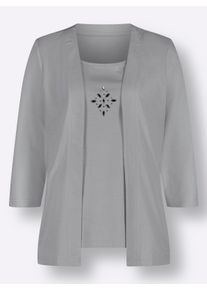 Dames 2-in-1-shirt met inzet voor in steengrijs ,maat 46, WITT, 100% Katoen