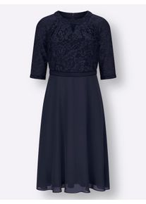 Damen Spitzenkleid mit weitem Rockteil in marine ,Gr&ouml;&szlig;e 36, WITT, 100% Polyester. Spitze: 90% Polyamid, 10% Elasthan