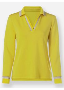 Dames Poloshirt met contrasterende accenten in limoen/zand gedessineerd ,maat 36, WITT, 50% Modal, 44% Polyester, 6% Elastan