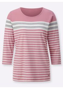 Dames Shirt met ronde hals in streepjesdessin in oudroze/ecru gestreept ,maat 40, WITT, 54% Katoen, 46% Modal