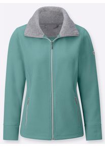 Damen Fleecejacke mit Kontrast-Kragen in salbei ,Gr&ouml;&szlig;e 36, WITT, 100% Polyester