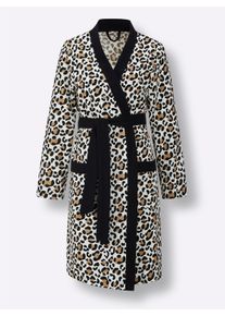 feel good Dames Badjas in champagne/bruin bedrukt ,maat 36/38, Witt, 80% Katoen, 20% Polyester