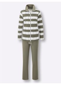 feel good Dames Huispak met 2 zakken in kaki/ecru bedrukt ,maat 24/25, Witt, 60% Katoen, 40% Polyester