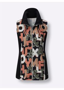Dames Gilet in zwart/papaja bedrukt ,maat 36/38, WITT, 95% Katoen, 5% Elastan