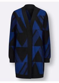 Dames Gebreide mantel met jacquardpatroon, grafisch in koningsblauw/zwart gedessineerd ,maat 40, WITT, 100% Katoen