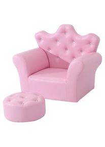 HOMCOM Toddlercouch, Kids Sofa with Footstool PU Leather Princess Crown Sofas Armchair Sofa - Pink|Aosom Ireland