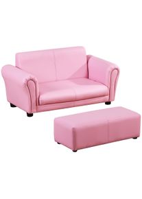 HOMCOM Toddlercouch, 2 Seater Kids Sofa, with Footstool, Arms, Wood Frame, PVC Cover, Pink | Aosom Ireland