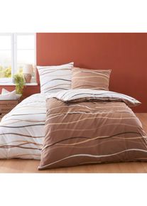 Kaksipuolinen pussilakanasetti aaltokuviolla, beige, 1x 80/80 cm, 1x 135/200 cm, 100% puuvilla, bonprix