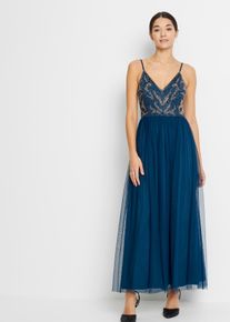 bonprix Mujer, Vestido de tirantes con bordado de perlas, verde, 42
