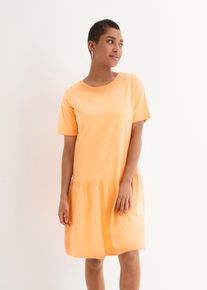 bonprix Kr&oacute;tka sukienka shirtowa z falbaną, z bawełny organicznej pomarańczowy 48/50