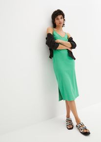bonprix Sukienka shirtowa w prążek, z elastycznego materiału z bawełny zielony 40/42