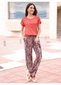 Dames Broek met print van viscose in rozenkwarts/rookblauw bedrukt ,maat 38, WITT, 100% Viscose