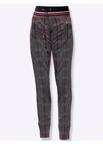 Dames Jerseybroek in jogpants-stijl, enkellengte in steengrijs/rood geruit ,maat 20, WITT, 85% Polyester, 12% Viscose, 3% Elastan