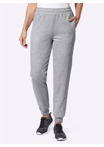 Dames Vrijetijdsbroek met comfortband rondom in grijs gemêleerd ,maat 36/38, Witt, 70% Katoen, 30% Polyester