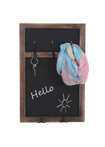 Wandgarderobe HWC-C51, Garderobe Kreidetafel Wandtafel, 5 Haken 55x34cm ~ braun, shabby