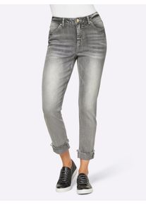 Heine Dames 7/8-jeans met pijpomslag, vast in light grey-denim ,maat 34, Witt, 98% Katoen, 2% Elastan