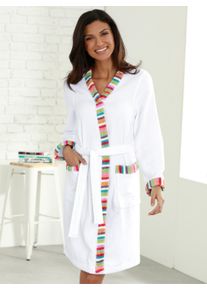 Dames Badjas met contrastpaspels, badstof in wit ,maat 48/50, WITT, 100% Katoen