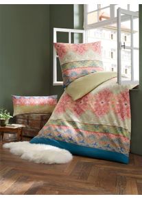 HEINE HOME unisex Bedtextiel in pistache/koraal gedessineerd ,maat 80x80/155x220 cm, Witt, 100% Katoen