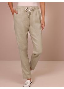 CREATION L PREMIUM Dames Linnen broek in jogpantsmodel in beige ,maat 19, Witt, 55% Linnen, 42% Viscose, 3% Elastan