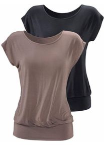 Lascana Dames Lang shirt in taupe, zwart ,maat 32/34, Witt, 95% Viscose, 5% Elastan